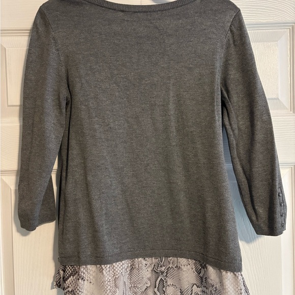 White House Black Market Gray Sweater with Snake Print Hem - Picture 2 of 3